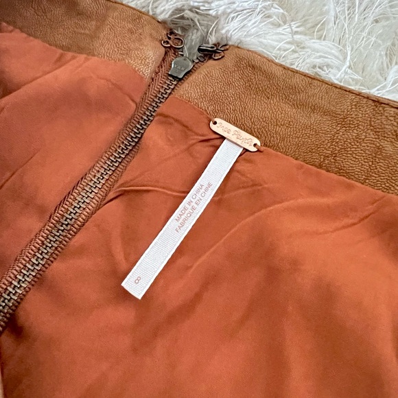 Free People Modern Femme Vegan Faux Leather Mini Skirt Camel Moroccan Spice 8 - Picture 9 of 10